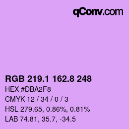 カラーコード: RGB 219.1 162.8 248 | qconv.com