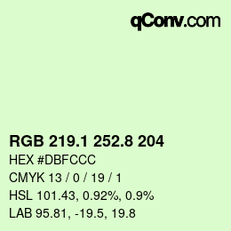 Color code: RGB 219.1 252.8 204 | qconv.com