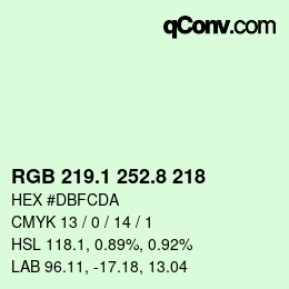 Color code: RGB 219.1 252.8 218 | qconv.com