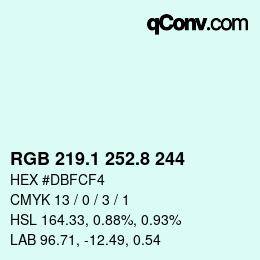 Color code: RGB 219.1 252.8 244 | qconv.com