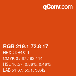 カラーコード: RGB 219.1 72.8 17 | qconv.com