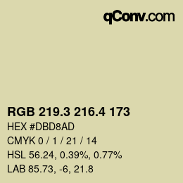 カラーコード: RGB 219.3 216.4 173 | qconv.com