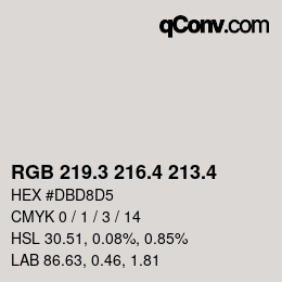 カラーコード: RGB 219.3 216.4 213.4 | qconv.com