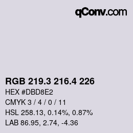 カラーコード: RGB 219.3 216.4 226 | qconv.com
