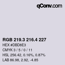 カラーコード: RGB 219.3 216.4 227 | qconv.com
