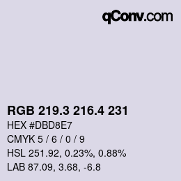 カラーコード: RGB 219.3 216.4 231 | qconv.com