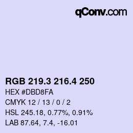 カラーコード: RGB 219.3 216.4 250 | qconv.com