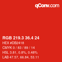 カラーコード: RGB 219.3 36.4 24 | qconv.com
