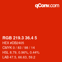 カラーコード: RGB 219.3 36.4 5 | qconv.com