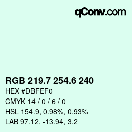 カラーコード: RGB 219.7 254.6 240 | qconv.com
