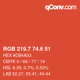 カラーコード: RGB 219.7 74.6 51 | qconv.com