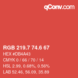 カラーコード: RGB 219.7 74.6 67 | qconv.com