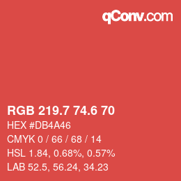 カラーコード: RGB 219.7 74.6 70 | qconv.com