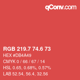 カラーコード: RGB 219.7 74.6 73 | qconv.com