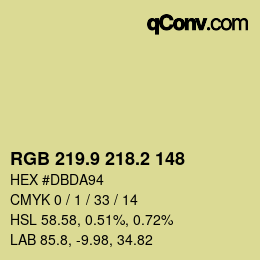 カラーコード: RGB 219.9 218.2 148 | qconv.com