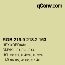 カラーコード: RGB 219.9 218.2 163 | qconv.com