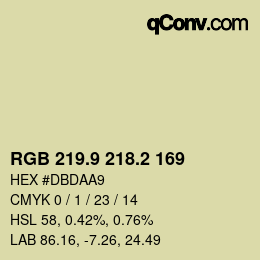 カラーコード: RGB 219.9 218.2 169 | qconv.com