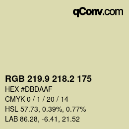 カラーコード: RGB 219.9 218.2 175 | qconv.com