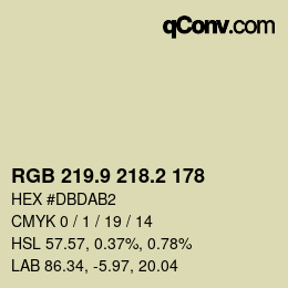 カラーコード: RGB 219.9 218.2 178 | qconv.com