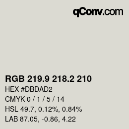 Color code: RGB 219.9 218.2 210 | qconv.com