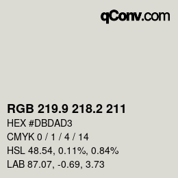 Color code: RGB 219.9 218.2 211 | qconv.com