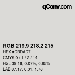 Color code: RGB 219.9 218.2 215 | qconv.com