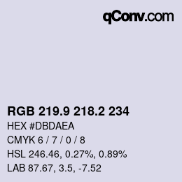 カラーコード: RGB 219.9 218.2 234 | qconv.com