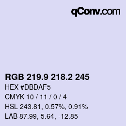 カラーコード: RGB 219.9 218.2 245 | qconv.com