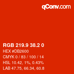カラーコード: RGB 219.9 38.2 0 | qconv.com