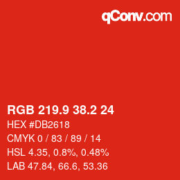 カラーコード: RGB 219.9 38.2 24 | qconv.com