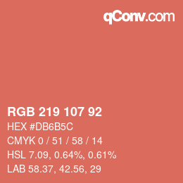 カラーコード: RGB 219 107 92 | qconv.com
