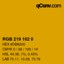 颜色代码: RGB 219 162 0 | qconv.com