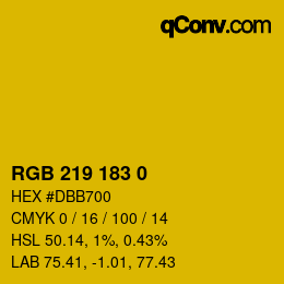 Color code: RGB 219 183 0 | qconv.com