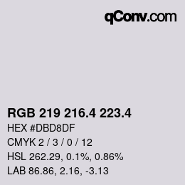 カラーコード: RGB 219 216.4 223.4 | qconv.com
