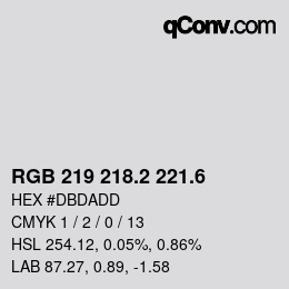 カラーコード: RGB 219 218.2 221.6 | qconv.com