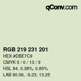 カラーコード: RGB 219 231 201 | qconv.com