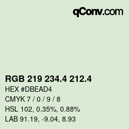 カラーコード: RGB 219 234.4 212.4 | qconv.com