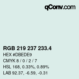 カラーコード: RGB 219 237 233.4 | qconv.com