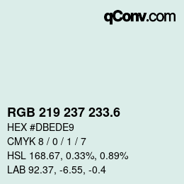 カラーコード: RGB 219 237 233.6 | qconv.com