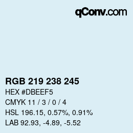 Color code: RGB 219 238 245 | qconv.com