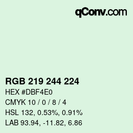 Color code: RGB 219 244 224 | qconv.com