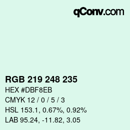 Color code: RGB 219 248 235 | qconv.com