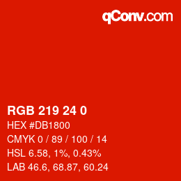 颜色代码: RGB 219 24 0 | qconv.com