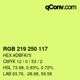 Farbcode: RGB 219 250 117 | qconv.com