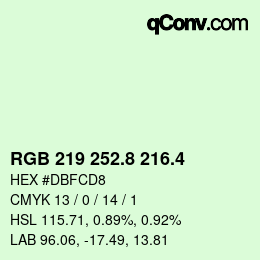 カラーコード: RGB 219 252.8 216.4 | qconv.com