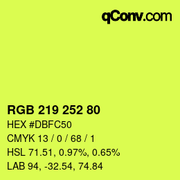 Color code: RGB 219 252 80 | qconv.com