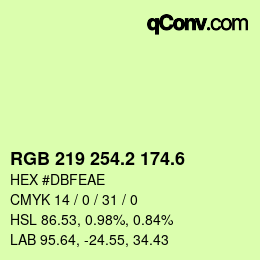 カラーコード: RGB 219 254.2 174.6 | qconv.com