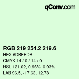 カラーコード: RGB 219 254.2 219.6 | qconv.com