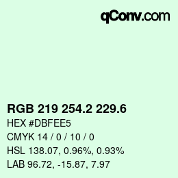 カラーコード: RGB 219 254.2 229.6 | qconv.com