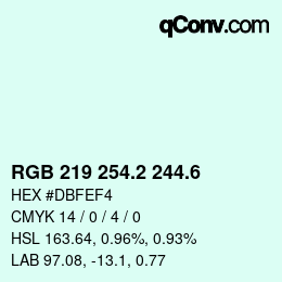 カラーコード: RGB 219 254.2 244.6 | qconv.com